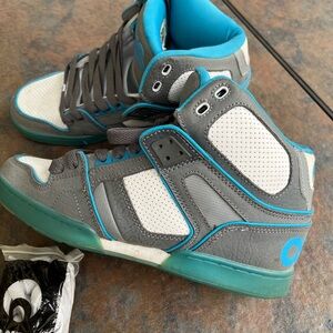 Gray and Teal High-Top Sneakers